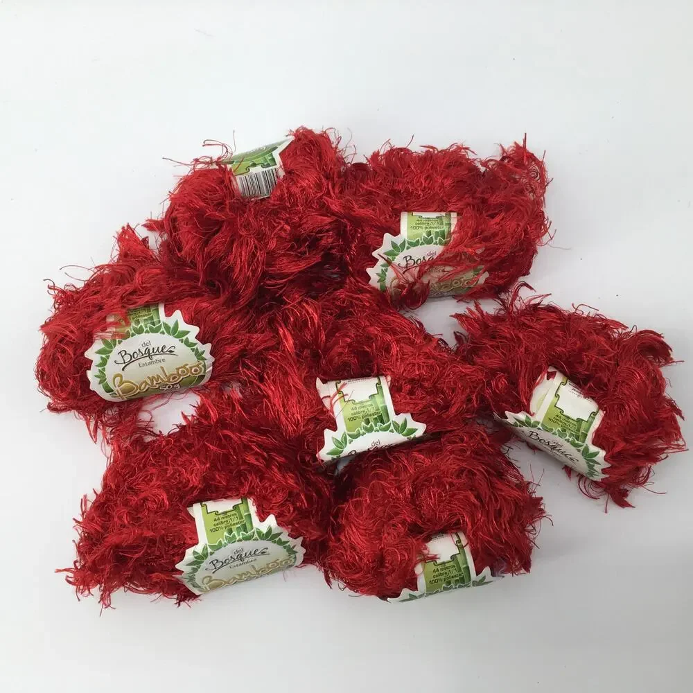 Bosque Bamboo Eyelash Yarn Red *LOT OF 7* Fun Fur Soft Fuzzy Knitting Crochet